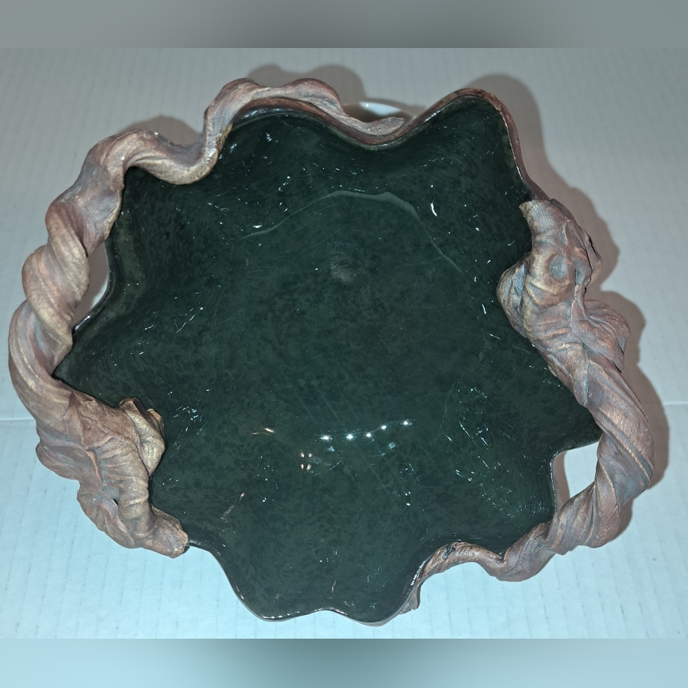Terrafirma Ellen Evans Bowl Large Leaves & Handles 1996 Signed